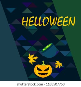 Halloween autumn pumpkin fallen leaf witch cauldron vector