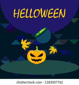 Halloween autumn pumpkin fallen leaf witch cauldron vector