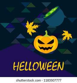 Halloween autumn pumpkin fallen leaf witch cauldron vector