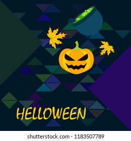 Halloween autumn pumpkin fallen leaf witch cauldron vector