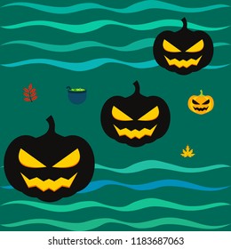 Halloween autumn pumpkin fallen leaf witch cauldron vector