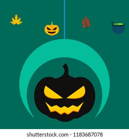 Halloween autumn pumpkin fallen leaf witch cauldron vector