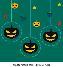 Halloween autumn pumpkin fallen leaf witch cauldron vector