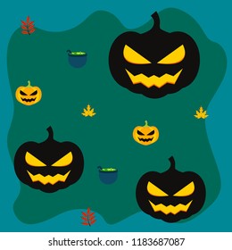 Halloween autumn pumpkin fallen leaf witch cauldron vector
