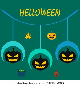 Halloween autumn pumpkin fallen leaf witch cauldron vector