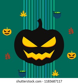 Halloween autumn pumpkin fallen leaf witch cauldron vector