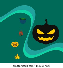 Halloween autumn pumpkin fallen leaf witch cauldron vector