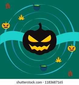 Halloween autumn pumpkin fallen leaf witch cauldron vector