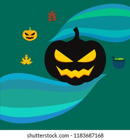 Halloween autumn pumpkin fallen leaf witch cauldron vector