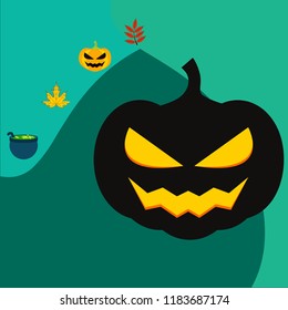 Halloween autumn pumpkin fallen leaf witch cauldron vector