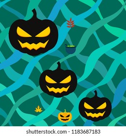 Halloween autumn pumpkin fallen leaf witch cauldron vector
