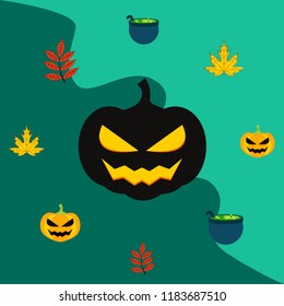 Halloween autumn pumpkin fallen leaf witch cauldron vector