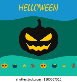 Halloween autumn pumpkin fallen leaf witch cauldron vector