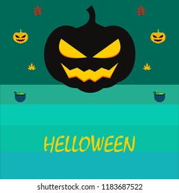 Halloween autumn pumpkin fallen leaf witch cauldron vector