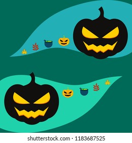 Halloween autumn pumpkin fallen leaf witch cauldron vector