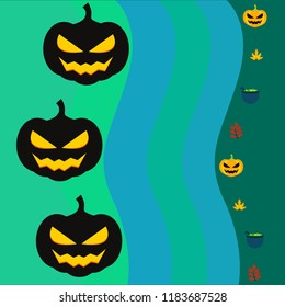 Halloween autumn pumpkin fallen leaf witch cauldron vector