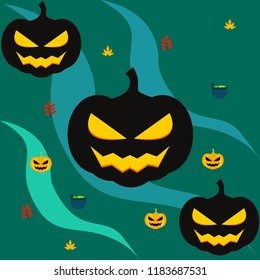 Halloween autumn pumpkin fallen leaf witch cauldron vector
