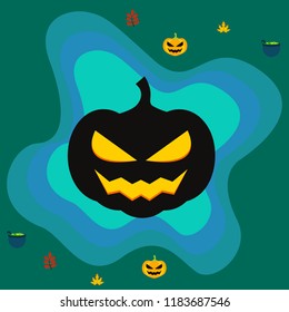 Halloween autumn pumpkin fallen leaf witch cauldron vector