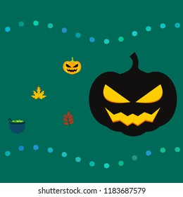 Halloween autumn pumpkin fallen leaf witch cauldron vector