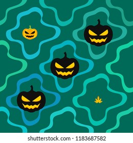 Halloween autumn pumpkin fallen leaf witch cauldron vector