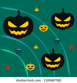 Halloween autumn pumpkin fallen leaf witch cauldron vector