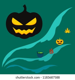 Halloween autumn pumpkin fallen leaf witch cauldron vector