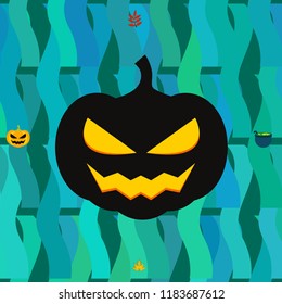 Halloween autumn pumpkin fallen leaf witch cauldron vector