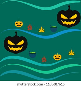 Halloween autumn pumpkin fallen leaf witch cauldron vector