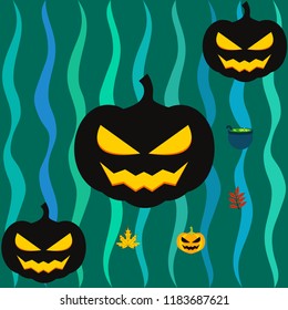 Halloween autumn pumpkin fallen leaf witch cauldron vector