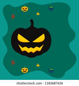 Halloween autumn pumpkin fallen leaf witch cauldron vector