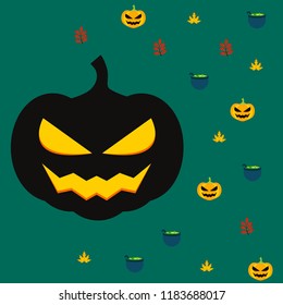 Halloween autumn pumpkin fallen leaf witch cauldron vector
