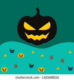 Halloween autumn pumpkin fallen leaf witch cauldron vector