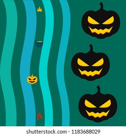 Halloween autumn pumpkin fallen leaf witch cauldron vector