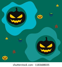 Halloween autumn pumpkin fallen leaf witch cauldron vector