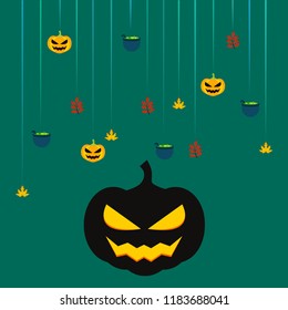 Halloween autumn pumpkin fallen leaf witch cauldron vector