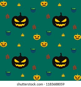 Halloween autumn pumpkin fallen leaf witch cauldron vector