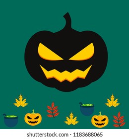 Halloween autumn pumpkin fallen leaf witch cauldron vector