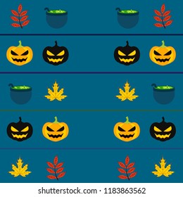 Halloween autumn pumpkin fallen leaf witch cauldron vector