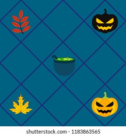 Halloween autumn pumpkin fallen leaf witch cauldron vector