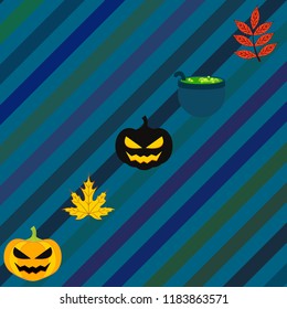 Halloween autumn pumpkin fallen leaf witch cauldron vector