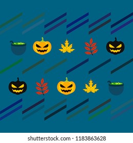 Halloween autumn pumpkin fallen leaf witch cauldron vector