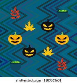 Halloween autumn pumpkin fallen leaf witch cauldron vector