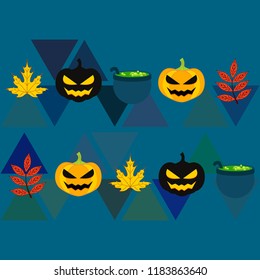 Halloween autumn pumpkin fallen leaf witch cauldron vector