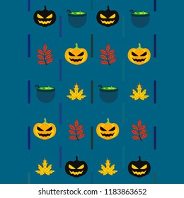 Halloween autumn pumpkin fallen leaf witch cauldron vector