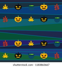Halloween autumn pumpkin fallen leaf witch cauldron vector