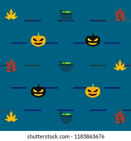 Halloween autumn pumpkin fallen leaf witch cauldron vector