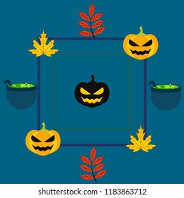 Halloween autumn pumpkin fallen leaf witch cauldron vector