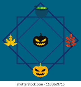 Halloween autumn pumpkin fallen leaf witch cauldron vector