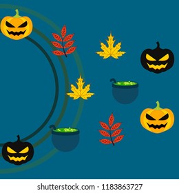 Halloween autumn pumpkin fallen leaf witch cauldron vector Halloween autumn pumpkin fallen leaf witch cauldron vector