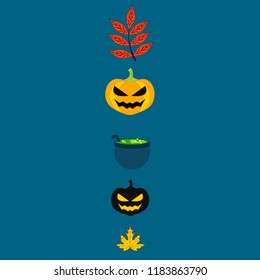 Halloween autumn pumpkin fallen leaf witch cauldron vector